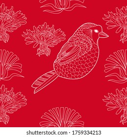 Seamless pattern for paper and textiles with dandelions. Ethnic and nature, floral, retro, tribal design element. Isolated vector background.