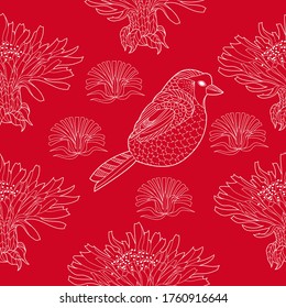 Seamless pattern for paper and textiles with dandelions. Ethnic and nature, floral, retro, tribal design element. Isolated vector background.