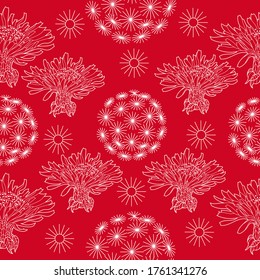 Seamless pattern for paper and textiles with dandelions. Ethnic and nature, floral, retro, tribal design element. Isolated vector background.