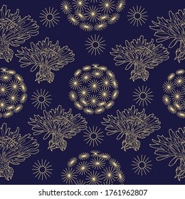 Seamless pattern for paper and textiles with dandelions. Ethnic and nature, floral, retro, tribal design element. Isolated vector background.