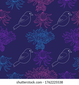 Seamless pattern for paper and textiles with dandelions. Ethnic and nature, floral, retro, tribal design element. Isolated vector background.