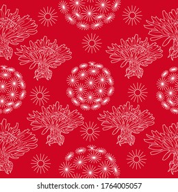 Seamless pattern for paper and textiles with dandelions. Ethnic and nature, floral, retro, tribal design element. Isolated vector background.