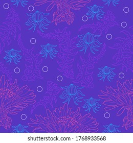 Seamless pattern for paper and textiles with dandelions. Ethnic and nature, floral, retro, tribal design element. Isolated vector background.