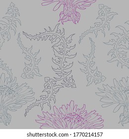 Seamless pattern for paper and textiles with dandelions. Ethnic and nature, floral, retro, tribal design element. Isolated vector background.