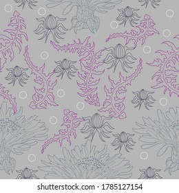 Seamless pattern for paper and textiles with dandelions. Ethnic and nature, floral, retro, tribal design element. Isolated vector background.