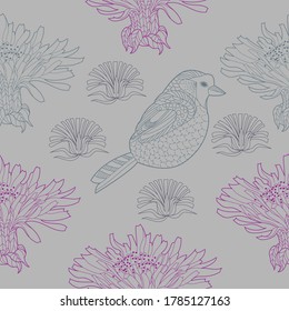Seamless pattern for paper and textiles with dandelions. Ethnic and nature, floral, retro, tribal design element. Isolated vector background.