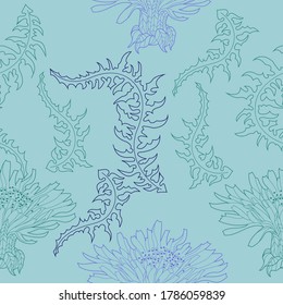 Seamless pattern for paper and textiles with dandelions. Ethnic and nature, floral, retro, tribal design element. Isolated vector background.