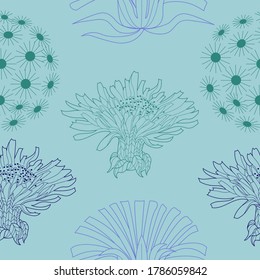 Seamless pattern for paper and textiles with dandelions. Ethnic and nature, floral, retro, tribal design element. Isolated vector background.