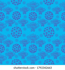 Seamless pattern for paper and textiles with dandelions. Ethnic and nature, floral, retro, tribal design element. Isolated vector background.