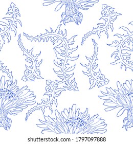 Seamless pattern for paper and textiles with dandelions. Ethnic and nature, floral, retro, tribal design element. Isolated vector background.