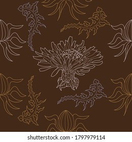 Seamless pattern for paper and textiles with dandelions. Ethnic and nature, floral, retro, tribal design element. Isolated vector background.