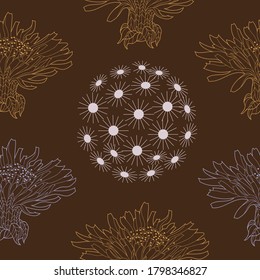 Patrón sin inconvenientes para el papel y los textiles con dientes de león. Étnica y natural, floral, retro, elemento de diseño tribal. Fondo vectorial aislado.