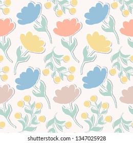 Seamless pattern with paper tulips on pastel background