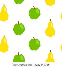 Seamless pattern with papercraft apples and pears in modern style. Organic harvest background.