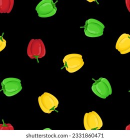 Seamless pattern with paprika on a black background. Seamless ornament with pepper. Pattern with vegetables
