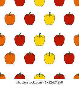 Nahtlose Paprika-Muster. Orange, gelb und rot. Vektorgrafik.
