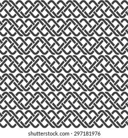 Seamless pattern of parallel braids with swatch for filling. Celtic ornament texture. Fashion geometric background for web or printing design.
