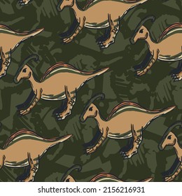 Seamless pattern with Parasaurolophus. Background for textile, fabric, stationary, wear, clothes, web and other design.