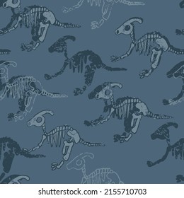 Seamless pattern with Parasaurolophus skeleton. Background for textile, fabric, stationary, wear, clothes, web and other design.