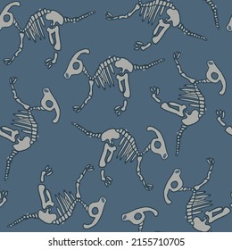 Seamless pattern with Parasaurolophus skeleton. Background for textile, fabric, stationary, wear, clothes, web and other design.