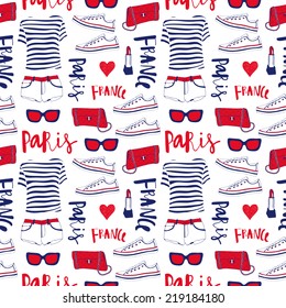 Seamless pattern with paris clothes. Use for wallpaper, pattern fills, web page background,surface textures.