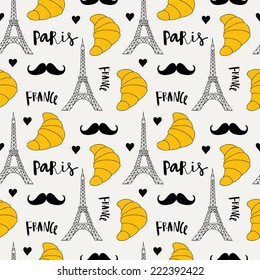 Seamless pattern with Paris doodles. Used for wallpaper, pattern fills, web page background,surface textures.