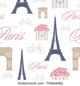 Seamless pattern with Paris landmarks. Vector illustration