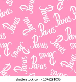 Seamless pattern Paris. Modern Bright design for girls. Vector illustration is isolated on a pink background.