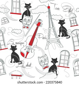 Seamless pattern with  Paris and music . Vector Illustration