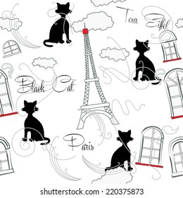 Seamless pattern with  Paris and music . Vector Illustration