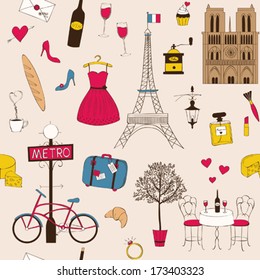 Seamless pattern with Paris symbols 