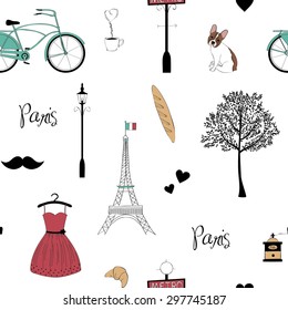 Seamless pattern with Paris symbols