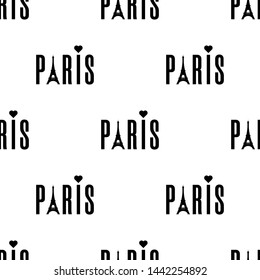 Seamless pattern with paris word with eiffel tower on white background. Vector illustration for design, web, wrapping paper, fabric.