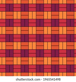Seamless pattern. Parquet ornament. Bricks cladding floor. Rectangle slabs image. Repeated stones background. Mosaic motif. Flooring wallpaper. Geometric digital paper. Ethnic design. Vector art.