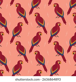seamless pattern parrot bird animal jungle on pink background vector wallpaper textile giftwrap fabric
