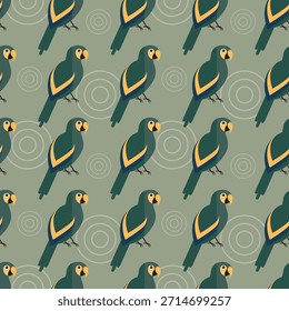 Patrón sin fisuras Pájaro Loro Animal Selva sobre fondo verde Vector Fondo de pantalla Textil Giftwrap Tela