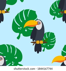 Seamless pattern of parrot on blue background
