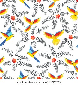 Seamless pattern with parrots. Modern summer background