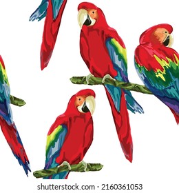 Seamless pattern with parrots. Stylized parrot. Wallpaper, print, paper, packaging, textile design. Vector illustration.