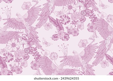 Seamless pattern of parrots. Suitable for fabric, wrapping paper and the like.