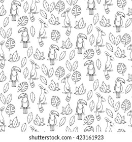 Seamless pattern with parrots and tucans. Vector illustration