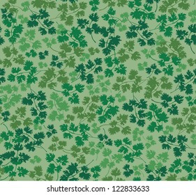 seamless pattern with parsley leaves on green background