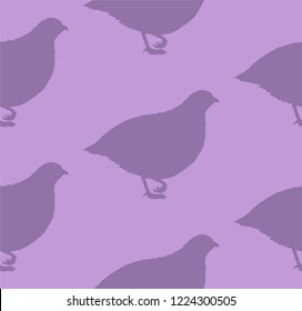 Seamless pattern with partridge silhouettes on lilac background. Vector.