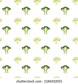 Nahtlose Muster von Teilen von Blumenkohl und Brokkoli auf weißem Hintergrund. Gesundes Gemüse. Vektorgrafik für Dekoration, Umhüllungspapier, Druck