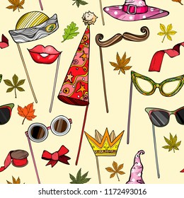 Seamless pattern with party accessories set concept.