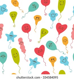 Seamless pattern with party balloons of different colors. Cute background. Vector illustration
