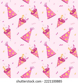 Seamless pattern with party caps and firecracks