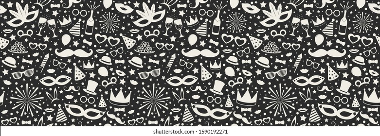 Seamless pattern with party decorations - concept of wrapping paper. Vector