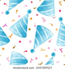 Seamless pattern with party hats. Vector watercolor background