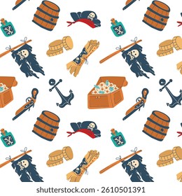 Seamless pattern party pirates sea adventures elements